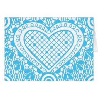 Blue Doodle and Lace heart - close up Card