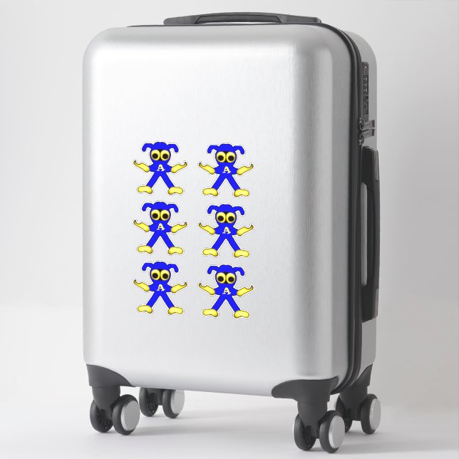 Blue Doodle Bug Man Cute Cartoon Super Hero Sticker (Suitcase)
