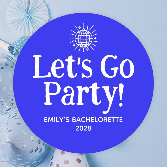 Blue Doodle Disco Ball Bachelorette Party Classic Round Sticker (Creator Uploaded)