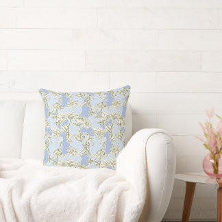 Blue Doodle Floral Throw Pillow
