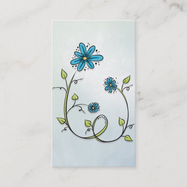 Blue Doodle Flower Business Card (Front)