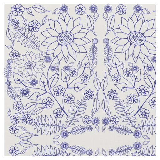 Blue Doodle Flower Fabric