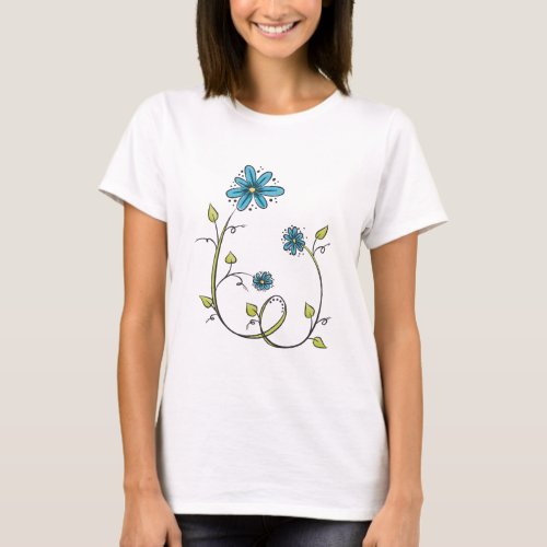 Blue Doodle Flower T_Shirt