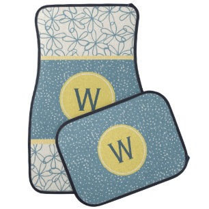 Blue Doodle Flowers Monogrammed Car Mats