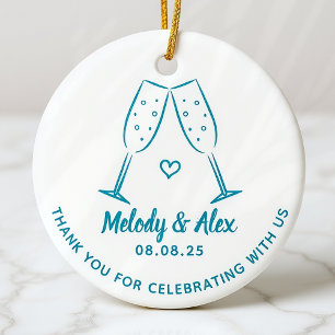 Blue Doodle Glasses Thank You Wedding Favor Ceramic Ornament