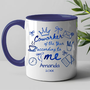 Blue doodle hand drawn funny coworker quote mug