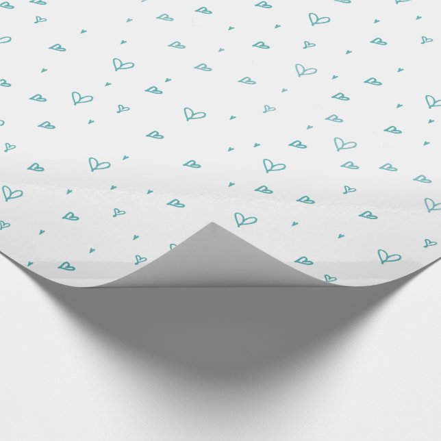 Blue Doodle Hearts Pattern Matching Baby Shower Wrapping Paper (Corner)