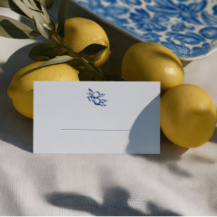 Blue Doodle Lemons Wedding Place Card