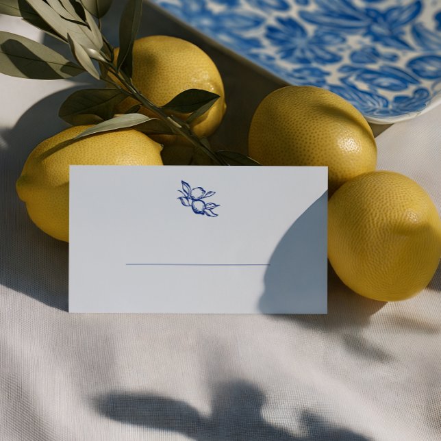 Blue Doodle Lemons Wedding Place Card (Creator Uploaded)