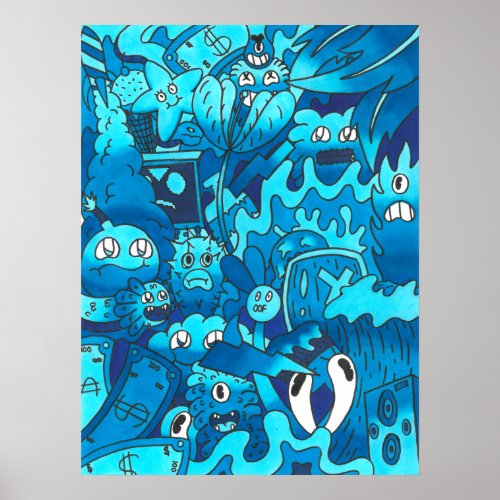 Blue Doodle Poster