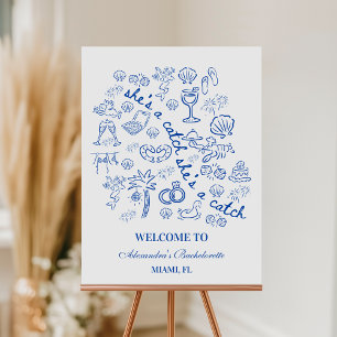 Blue Doodle Tropical Bachelorette Celebration Foam Board
