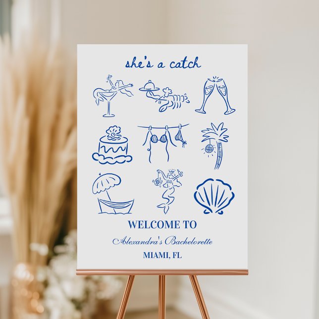 Blue Doodle Tropical She's a Catch Bachelorette  Foam Board (Creator Uploaded)