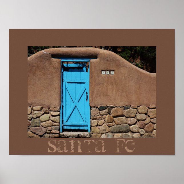 Blue Door Adobe Santa Fe New Mexico Poster (Front)