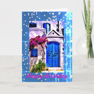 Blue Door Birthday, 5" x 7" Folded Birthday Card