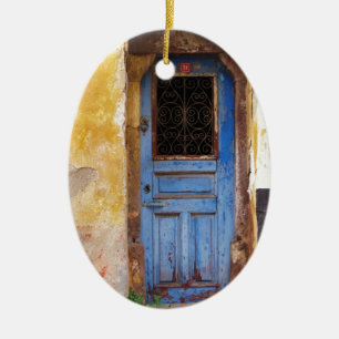 Blue Door Greece Rustic Vintage Greek Ceramic Ornament