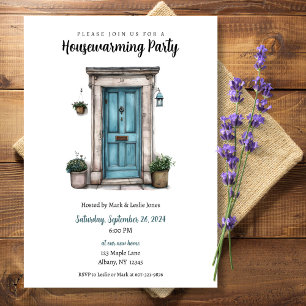 Blue Door Illustration Housewarming Party  Invitation