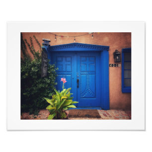 Blue door in adobe house photo print