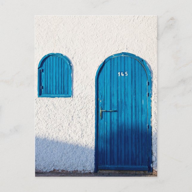 "BLUE DOOR, MOROCCO", TRAVEL PHOTOGRAPHY POSTCARD (Front)
