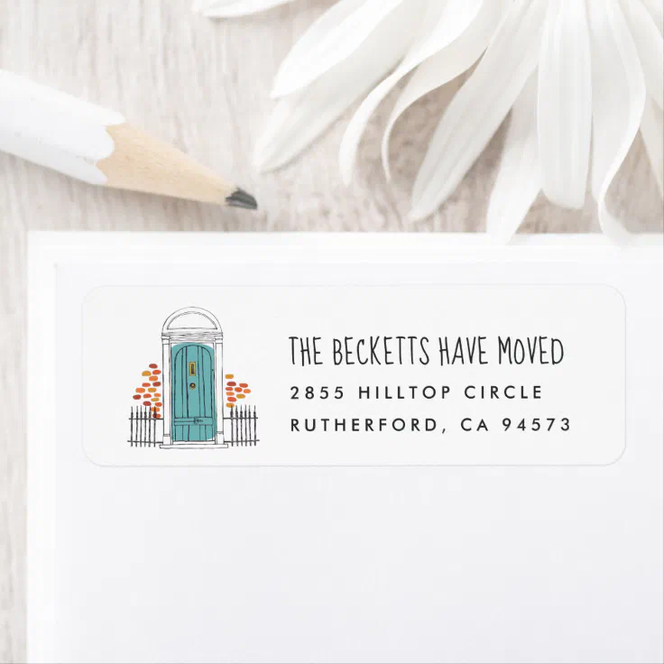 Blue Door Moving Announcement Return Address Label | Zazzle