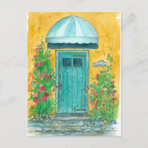 Blue Door Mustard Yellow Moving Annoucement Postcard