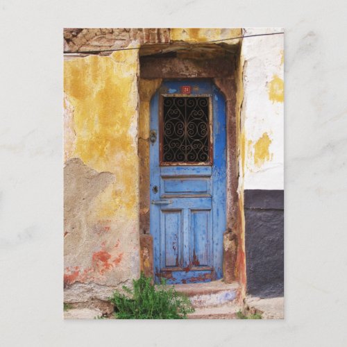 Blue Door on the Greek island Mykonos Postcard