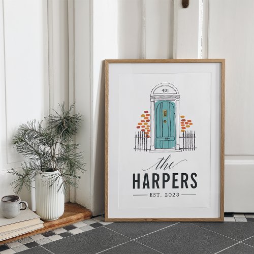 Blue Door  Personalized Family Name Print