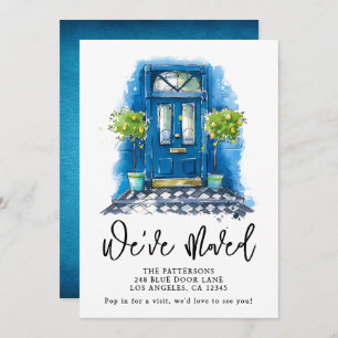 Blue Door Watercolor Moving Announcement