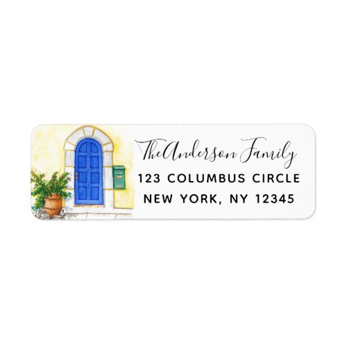 Blue Door Watercolor Return Address Label