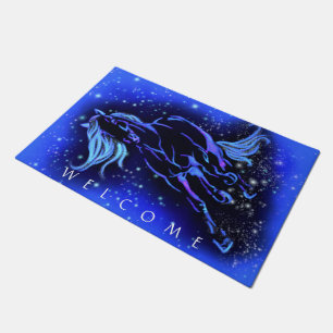 Blue Doormat Horse Running Starry Night Welcome
