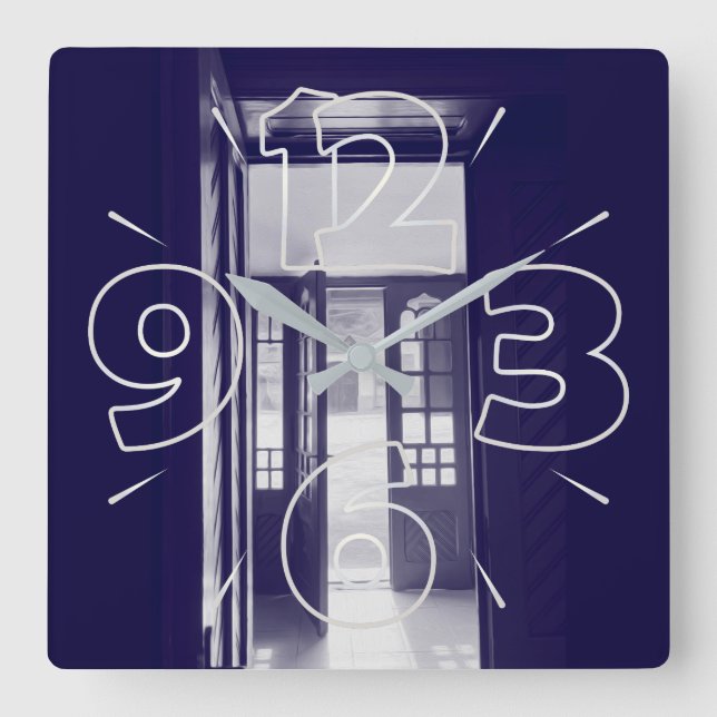 Blue doors square wall clock (Front)