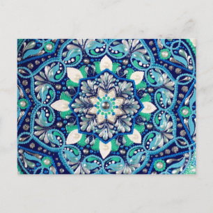 Blue dot art mandala announcement postcard