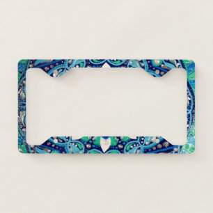 Blue dot art mandala license plate frame
