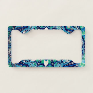 Blue dot art mandala license plate frame