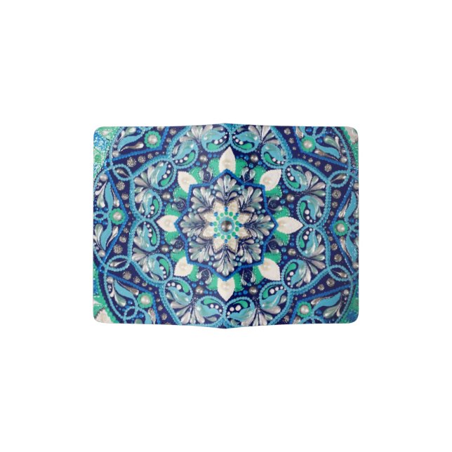 Blue dot art mandala passport holder (Opened)