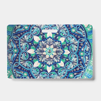 Blue dot art mandala trifold wallet badge