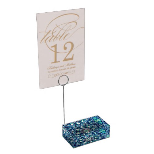 Blue dot art mandala trifold wallet place card holder