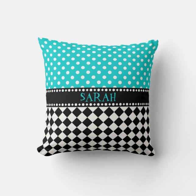 Blue Dot Checkerboard Throw Pillow (Front)