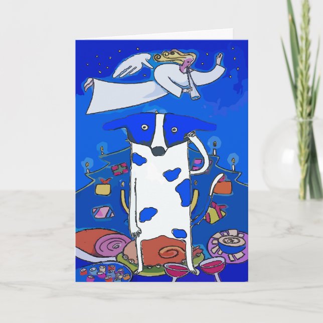 Blue Dot Dog Happy Holidays Holiday Card (Front)