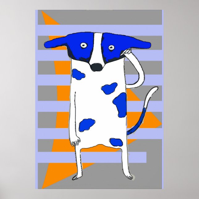 Blue Dot Dog, Orange Triangle Abstract Poster (Front)