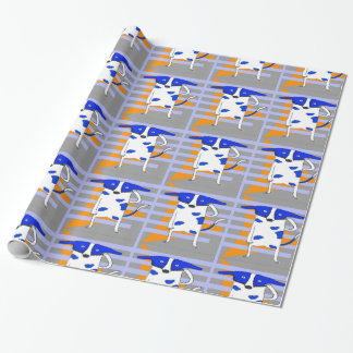Blue Dot Dog, Orange Triangle Abstract Wrapping Paper