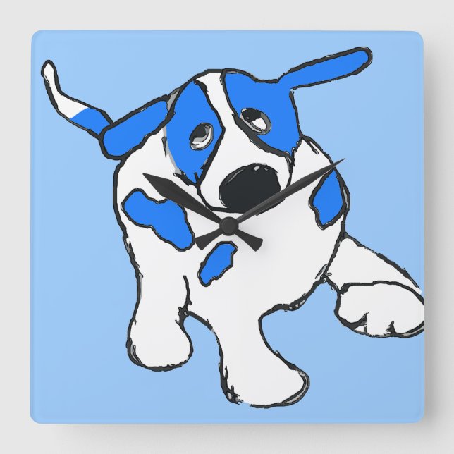 Blue Dot Dog Square Wall Clock (Front)