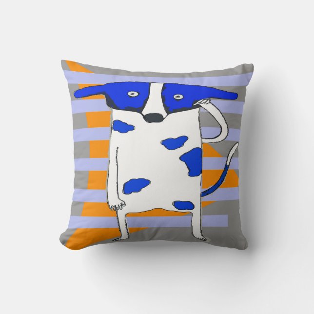 Blue Dot Dog Throw Pillow (Front)