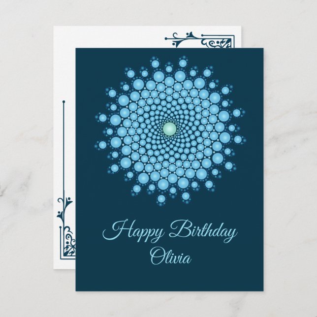Blue Dot Mandala Happy Birthday Card (Front/Back)
