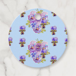 Blue Dot Pansy Flower Shabby Chic Retro Floral Favor Tags