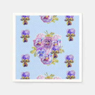 Blue Dot Shabby Chic Pansy Decor Serviette Napkins