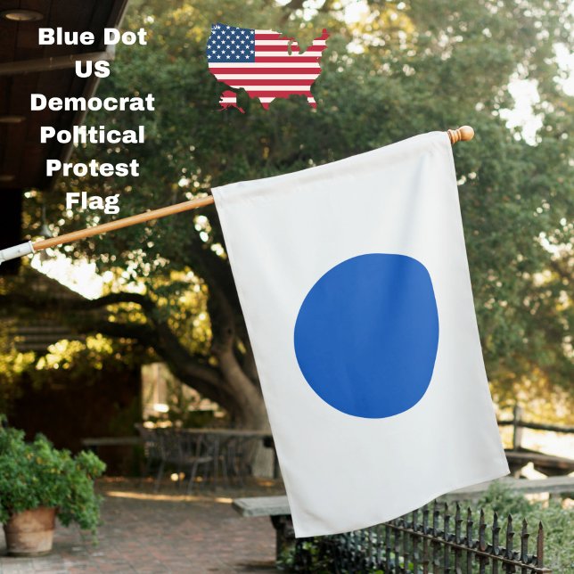 Blue Dot US Democrat Support Anti-Trump Protest House Flag (Resist and protest with this Blue Dot US Democrat political house flag.)