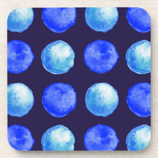 Blue Dots Abstract Watercolor Geometric Pattern Beverage Coaster