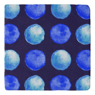 Blue Dots Abstract Watercolor Geometric Pattern Trivet