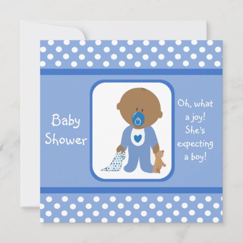 Blue Dots African American Baby Shower Invitations
