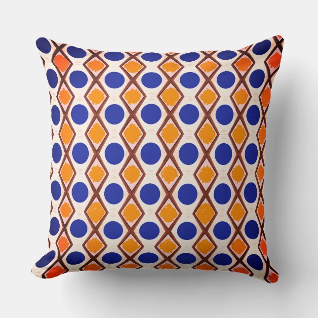 Blue Dots and Orange Paint  Throw Pillow (Front)